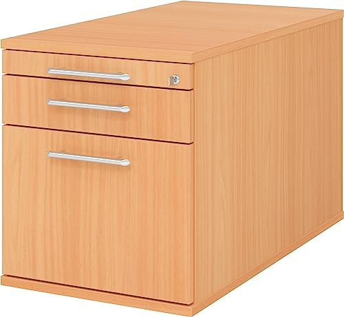 bümö Rollcontainer mit Hängeregister für Hängeordner, Container abschließbar in Buche - Rollwagen mit Hängeregistratur als Schreibtisch Unterschrank od. Bürocontainer m. Relinggriffe