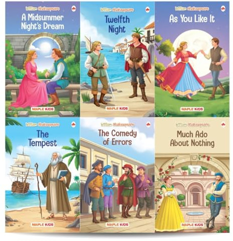 Shakespeare for Kids (Illustrated) (Set of 6 Books) - Story Books for Kids - The Comedy of Errors, The Tempest, As You Like It, A Midsummer Night’s ... Much Ado About Nothing - Abridged Shakespeare