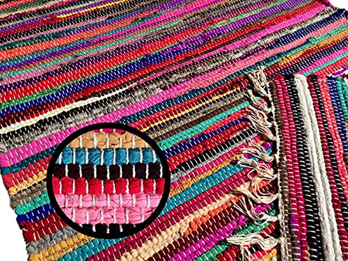 orientbazar24 Fleckerlteppich Handgewebt ca 300 x 200 cm Kelim Beidseitig nutzbar 1800g/m Flickenteppich Webteppich Indien