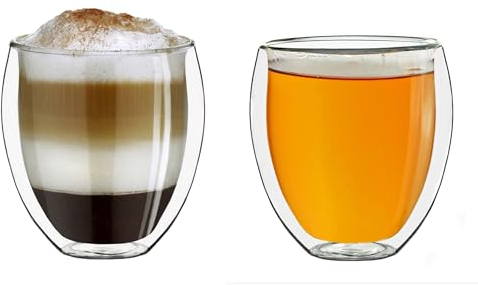 Creano Set 2 Bicchieri Termici Doppia Parete 250ml – Vetro Borosilicato Resistente, Mantiene Caldo e Freddo, Ideale per Caffè, Tè, Latte– Lavabile in Lavastoviglie