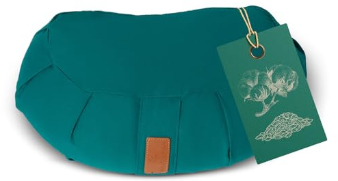 #DoYourYoga Cojín de Media Luna Zafu Ganesh con cáscara de espelta orgánica (KBA) Funda Lavable 100% algodón, 45 x 30 x 14 cm, meditación & Yoga - Verde Oscuro