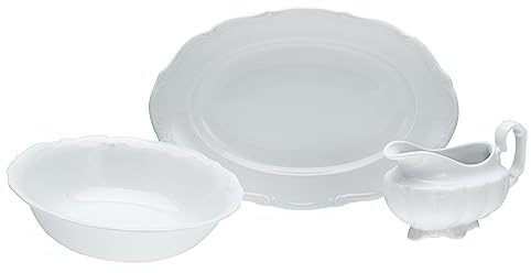 CreaTable, 16029, Serie Maria Theresia weiss, 3-teiliges Geschirrset für 0 Personen, Servier Set aus Porzellan, spülmaschinen- und mikrowellengeeignet, Made in Europe