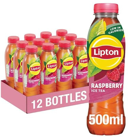 Lipton​ Raspberry​ Bottled Ice Tea 500ml (Pack of 12), low calorie​ soft drink, 100% black tea extract​