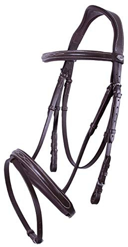 QHP Luxury Stitched Snaffle Bridle COB Dark Brown