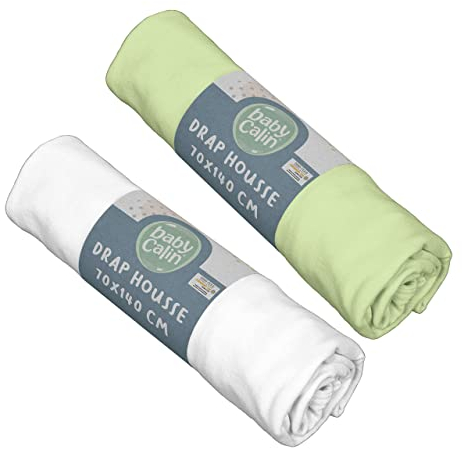 Babycalin - 2er Set Spannbettlaken Weiß/grün 70x140x17cm