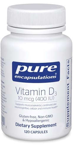 Pure Encapsulations Vitamin D3 10 mcg (400 IU) | Hypoallergenic Support for Bone, Breast, Cardiovascular, Colon and Immune Health | 120 Capsules