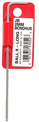 Bondhus 17052 Tagged and Barcoded 2mm Ball End Tip Hex Key L-Wrench with BriteGuard Finish, 100mm