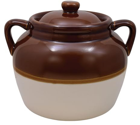 R&M International Traditional Style 4.5-Quart Large Ceramic Bean Pot with Lid, Brown