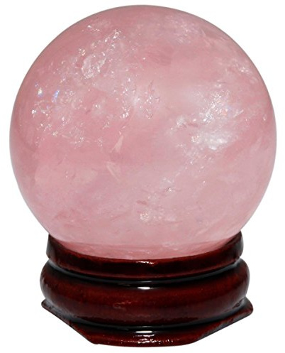 Rockcloud Natural Rose Quartz Crystal Ball with Wood Stand 1.75(45mm)