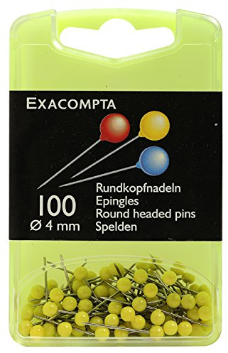 Exacompta - Réf. 14303E - Boîte de 100 épingles de signalisation sphériques - Hauteur de la pointe 15 mm - Diamètre 4 mm - Adaptés pour les plans ou cartes, itinéraires - Couleur jaune