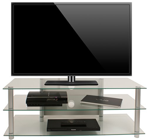 VCM TV Rack Lowboard Konsole LCD LED Fernsehtisch Möbel Bank Glastisch Tisch Schrank Aluminium Klarglas Zumbo