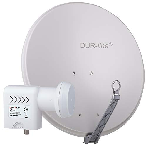 DUR-line 24 Teilnehmer Unicable-Set - Qualitäts-Alu-Satelliten-Komplettanlage - Select 75cm/80cm Spiegel/Schüssel Hellgrau + Unicable LNB(UK 124) - für 24 Receiver/TV [Neuste Technik, DVB-S2, 4K, 3D]