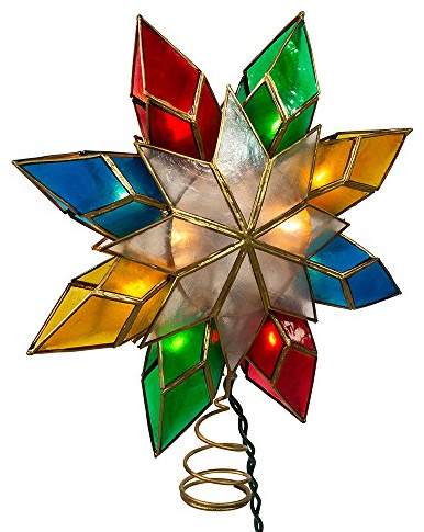 Kurt Adler 10-Light Multi-Color Capiz Star Tree Topper