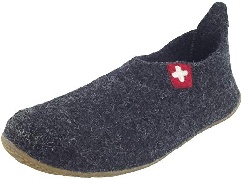 Living Kitzbühel Slipper Schweizer Kreuz Flache Hausschuhe, Schwarz Anthra 600, 36 EU