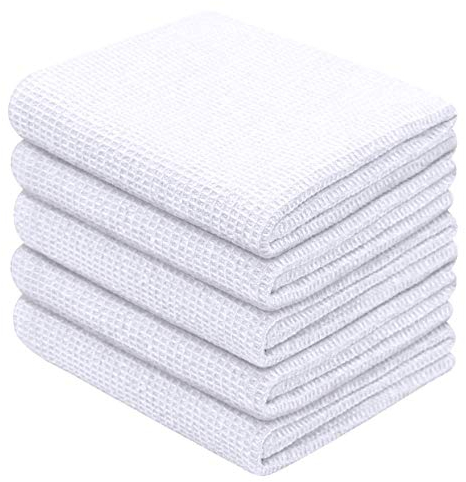 10 Piece Cotton Waffle Kitchen Tea Towels - Absorbent and Quick Dry - Professional Grade and High Density Weave, Thick Construction (220 GSM) - Lint Free - Bar, Catering, Restaurant Cloth - 50 x 70 cm