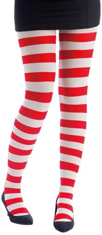 P'tit Clown - 74716 - Collant da Donna, a Righe, Colore Bianco, Rosso, Accessorio Fantasia per Carnevale, Halloween, Feste in Costume ed Eventi a Tema, Taglia Unica