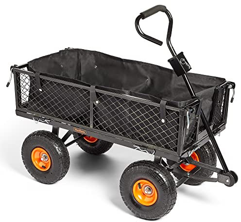 VonHaus Garden Cart – Trolley, Trailer, Truck, Utility Wagon with Wipe Clean Lining, Mesh Panels, Steel Frame, 350kg Weight Capacity – Heavy Duty for Outdoors, Festivals, Tools, Plants, Logs, Camping