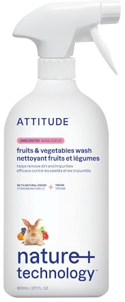 ATTITUDE Nettoyant Fruits & Légumes, sécurité alimentaire, élimine saletés & résidus, végan, à base de plantes, sans parfum, 800 ml