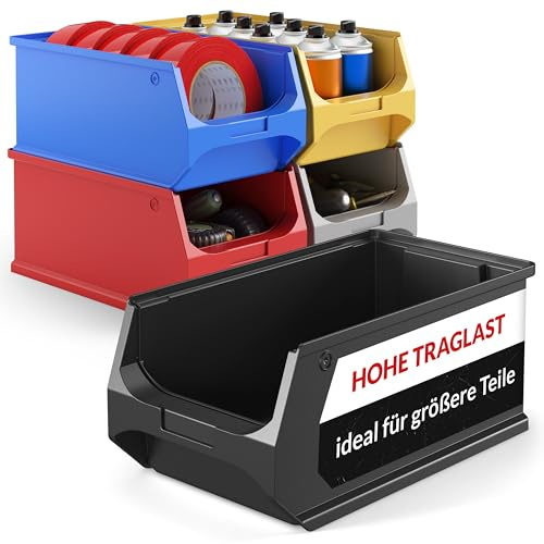 aidB Sichtlagerbox 350x200x150mm – Sortierboxen für Kleinteile – Leitfähige Lagerbox für Werkstatt & Gewerbe – Kleinteilmagazin mit offener Front – Antistatischer Sortimentskasten - Gr. 4.0 - Schwarz