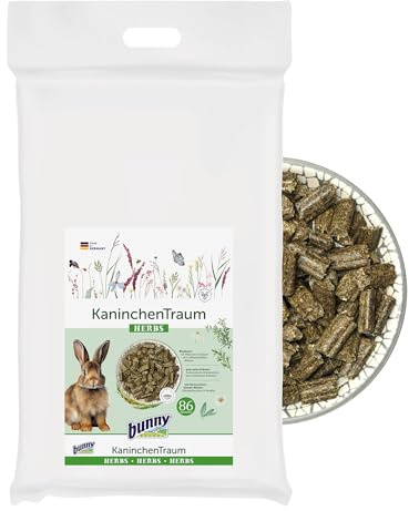 BunnyNature - Alimento Completo para Conejos Enanos con 42 Plantas y Hierbas, Mezcla de 3 Fibras, con Margaritas y manzanilla, a Partir de los 6 Meses de Vida, alimentación ilimitada