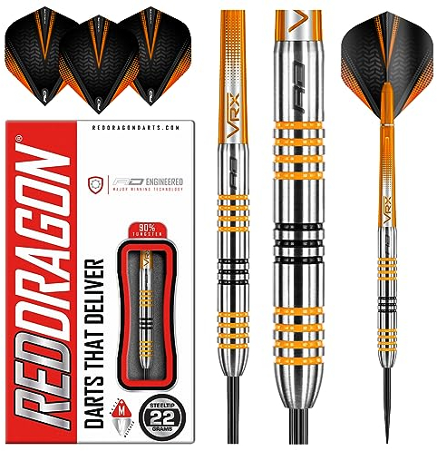 RED DRAGON Darts – Amberjack 3 Serie 22g Stahlspitze Dart-Set mit Dart Flüge und Dart Schäften