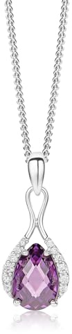 MIORE Collana Donna Argento, Catena con Ciondolo di Ametista e Zirconi in Argento Sterling 925. Gemma naturale Taglio Goccia. Catenina Grumetta Cm 45. Pendente Donna anallergico.