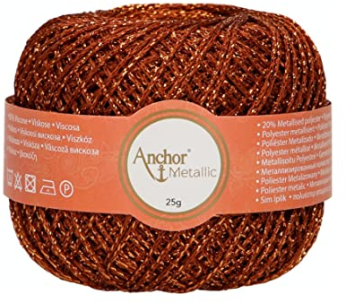 Anchor 4716000-00314 Häkelgarne, 80% Viskose, 20% MetallisedPolyester, copper, 100m, 34 Gramm