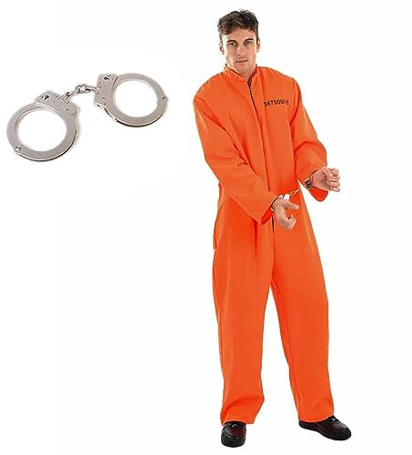Fun Shack Mens Prisoner Costume Adults Criminal Inmate Orange Convict Boiler Suit , Prisoner Orange, Medium