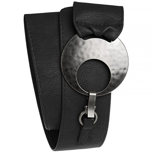 Caspar GU225 Breiter Damen Gürtel mit großer runder Metallschnalle, Gürtelgröße:95, Farbe:schwarz