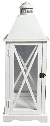 VERDELOOK Arles, Lanterna da Giardino in Legno con pareti in Vetro, 24x24 h65 cm, Bianco