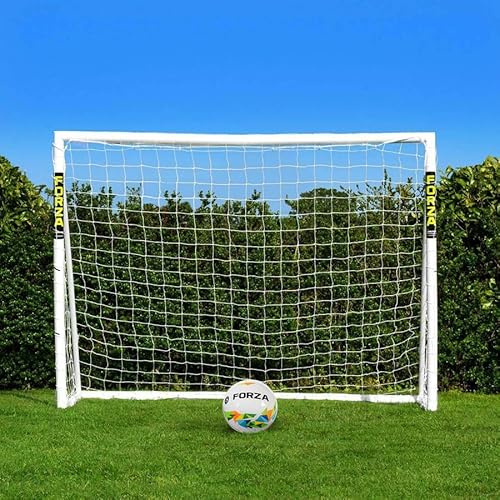 FORZA But de Football en PVC de 2,4 m x 1,8 m | Cage de Foot de Jardin Résistante aux Intempéries | Mur de Tir, Ballon et Sac en Option | Entraînement à la Maison (But + Ballon d’Entraînement)