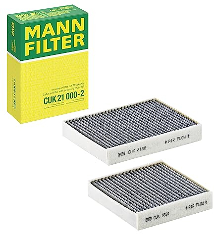MANN-FILTER CUK 21 000-2 Innenraumfilter/Kabinenluftfilter - Pollenfilter mit Aktivkohle - (2er Set) für Pkw + Transporter