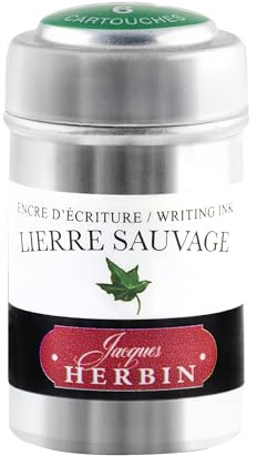 Jacques Herbin 20137T - Boite de 6 cartouches d'encre pour stylo-plumes et stylos roller (produit sans emballage - objectif zéro déchet), Lierre sauvage