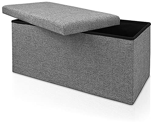 Casaria® Sitzbank mit Stauraum Faltbar Grau 80x40x40cm Gepolstert Deckel Leinen - Optik Schlafzimmer Wohnzimmer Flur Sitztruhe Truhenbank Polsterbank