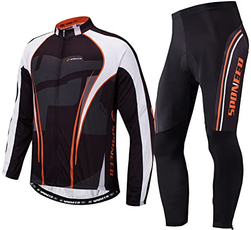 sponeed Bicycle Clothing Men Windproof Bike Pants Padded Long Sleeve Spring Gear Suits for Biking Outfits US L Multi