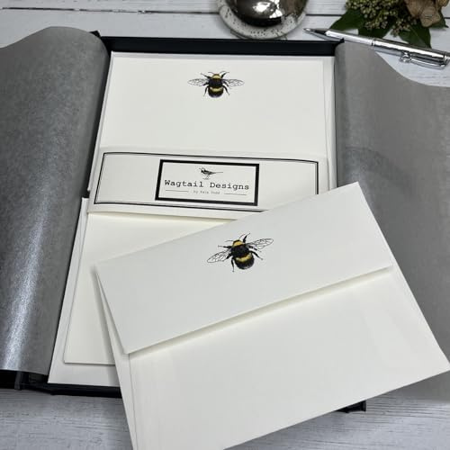 Wagtail Designs Writing Paper Gift Set with a Bumble Bee Illustration in a Lovely Black Box with Ribbon (18)