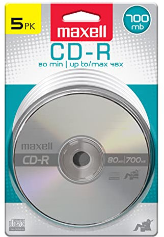 Maxell – 648220, Premium Quality Noise free Surface Playback Recordable CDs 700Mb Storage – 2x to 48x, Write Speed with 80 minutes - Blank CDs, CD Storage & Reusable Spindle Case Holder - 5 Pack