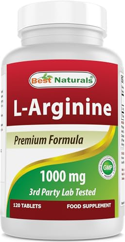 Best Naturals L-Arginine 1000 mg 120 Tablets - Pharmaceutical Grade L Arginine Supplement Promotes Nitric Oxide Synthesis