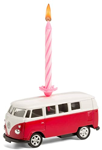 Kerze auf Rädern – das Geburtstagsgeschenk mit Kerze für alle Van-Fans – kompatibel mit VW Bus aus Metall (rot) (20.2K)