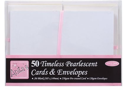 Anita's Plain, Blank Cards & Envelopes, A6, Timeless Pearlescent, Pack of 50, for Home, Wedding, Birthday, Christmas, Thank You, Art & Craft, Scrapbooking Supplies, Baby Shower, Card Making
