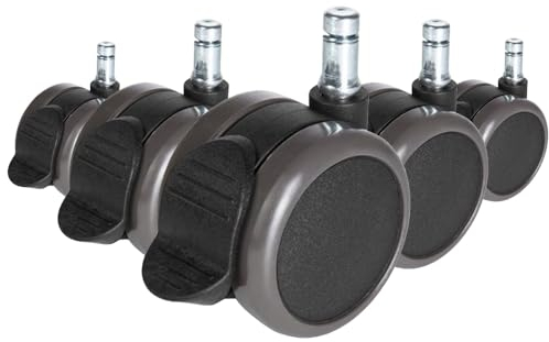 hjh OFFICE 619033 ruedas para suelo duro ROLO STOP 11mm/65mm con freno de estacionamiento, borde de goma, para laminado, paquet, baldosas, protección del suelo, ruedan bien