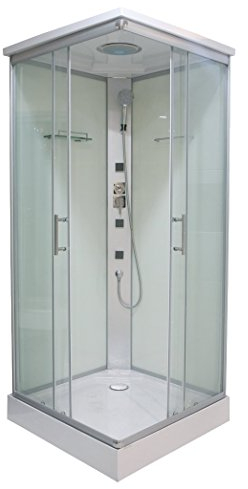 SANOTECHNIK Komplettduschkabine TWIST 80 x 80 x 215 cm, Aluminium-Chrom, 2 Schiebetüren, Dusche mit Kopf- und Handbrause, Massagedüsen, Mit Duschwanne, Duschkabine komplett, CL05