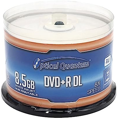 Optical Quantum 8X 8.5GB DVD+R DL White Inkjet Printable Double Layer Recordable Blank Media, 50-Disc Spindle OQDPRDL08WIP-H
