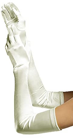 Satin-Handschuhe, extra lang, super dehnbar, für Party, Brauttanz, sexy Satin-Handschuhe, A-Qualität, 58 cm, 58 cm, Elfenbein, Einheitsgröße