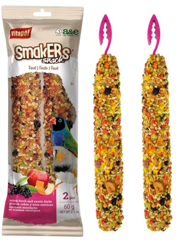 Vitapol Smakers by A&E Cage Co Fruit Treat Sticks for Zebra Finches – Twin Pack Bird Treat Sticks – Natural Hanging Foraging Snack with Real Fruit for Zebra Finches, Society Finches & Small Finches