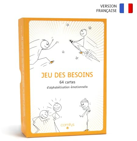 Comitys | Jeu des Besoins | Langue : Français | 64 Cartes d’Alphabétisation Émotionnelle | Outil Pédagogique | Communication Non-Violente | Coaching, Formations, Thérapie, Écoles
