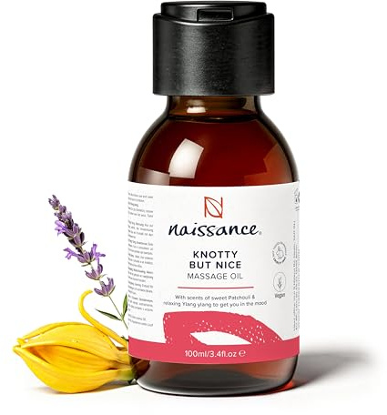 Naissance 'Knotty But Nice' Massage Oil 100ml, 100% Blend of Grapeseed with Ylang Ylang, Patchouli, Clary Sage, Orange, Grapefruit, Frankincense, Black Pepper Essential Oils