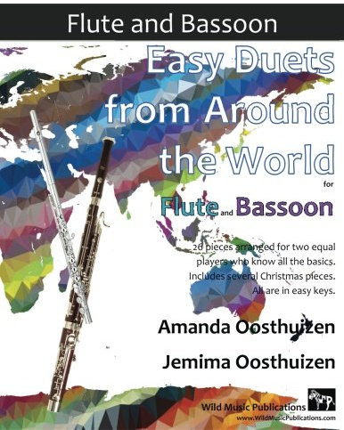 Easy Duets from Around the World for Flute and Bassoon: 26 pieces arranged for two equal flute and bassoon players who know all the basics. Includes several Christmas pieces. All are in easy keys.