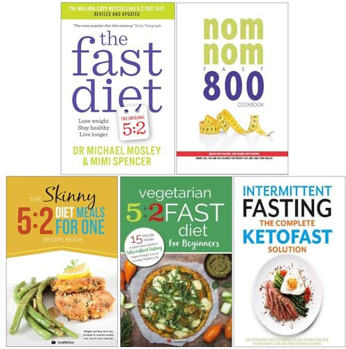 Fast diet michael mosley, nom nom fast 800 cookbook, the skinny 5:2 diet meals for one, vegetarian 5 2 fast diet for beginners, complete ketofast 5 books collection set