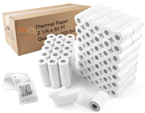 TK Thermal King, (100 Rolls) 2 1/4 x 50' Thermal Paper, POS Receipt Paper for Retail Business Cash Register, Fits All Credit Card Terminal